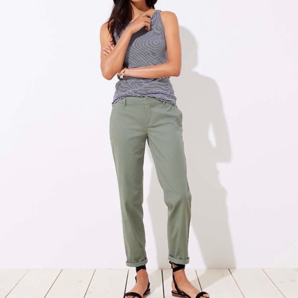 LOFT Cargo Green Slim Girlfriend Chino Pant - Stretchy Cotton Twill